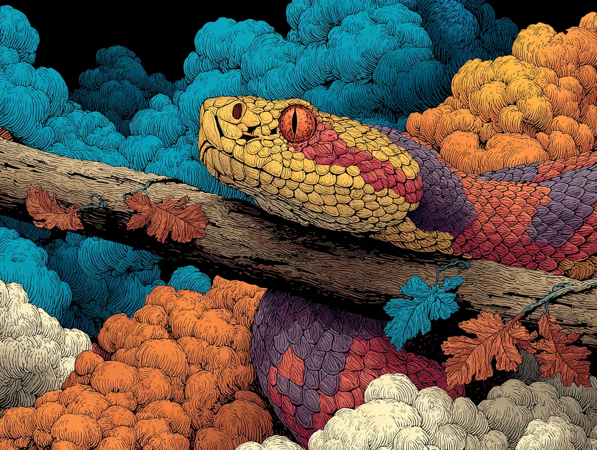 Illustration stylisée d'un serpent d'eau, représentant le lwa Simbi Dlo du vaudou haïtien.