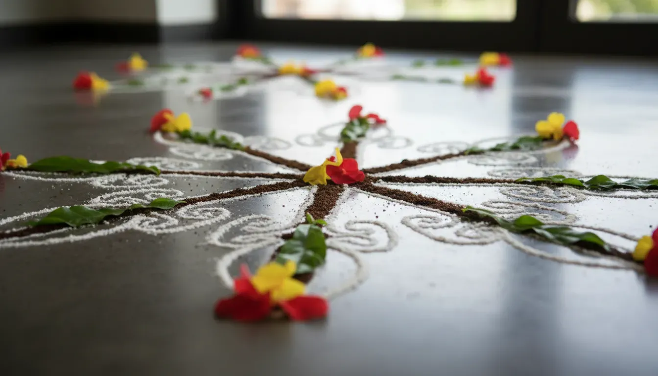 Vèvè tracé au sol avec de la farine, symbole de la spiritualité vaudou haïtienne.